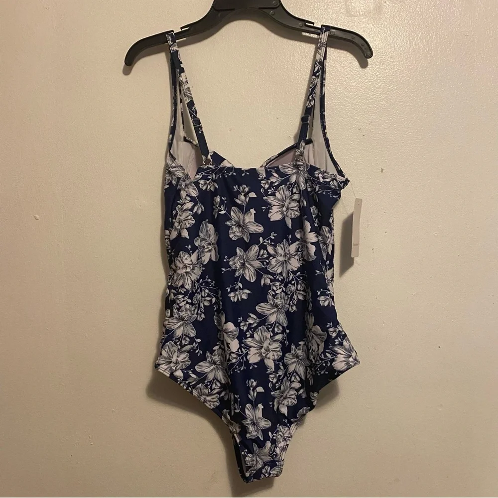 Ekouaer‎ Elegant Navy Floral One Piece Swimsuit Women’s Size XL Beach New